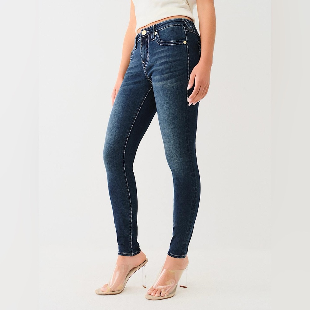 True religion Jennie Big T Mid Rise Curvy Skinny Jean flap pockets Y2K - Picture 3 of 15